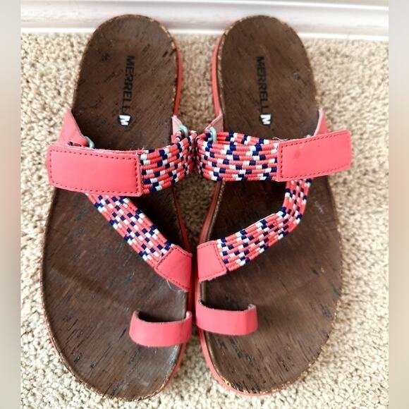 MERRELL | Around Town Sunvue Post Sandals Coral Pink Multicolor | Women’s Size 9 - Picture 3 of 7
